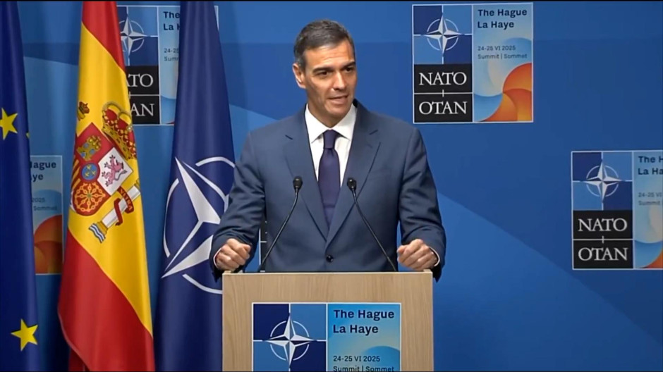 Pedro Sánchez en rueda de prensa en la OTAN